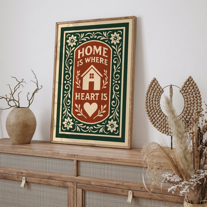 Home is Where Heart Is Poster - Cozy Wall Art Decor in Rococo Style