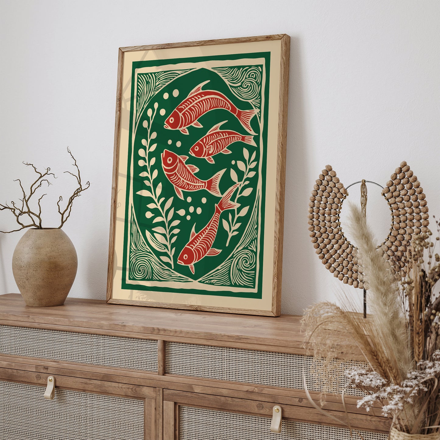 Japanese Linocut Fish Poster - Beach House Decor