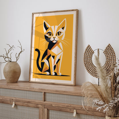 Geometric Kitten Cute Yellow Cat Poster