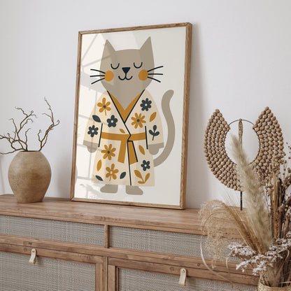 Spa Day Poster - Funny Cat in Bathrobe Print