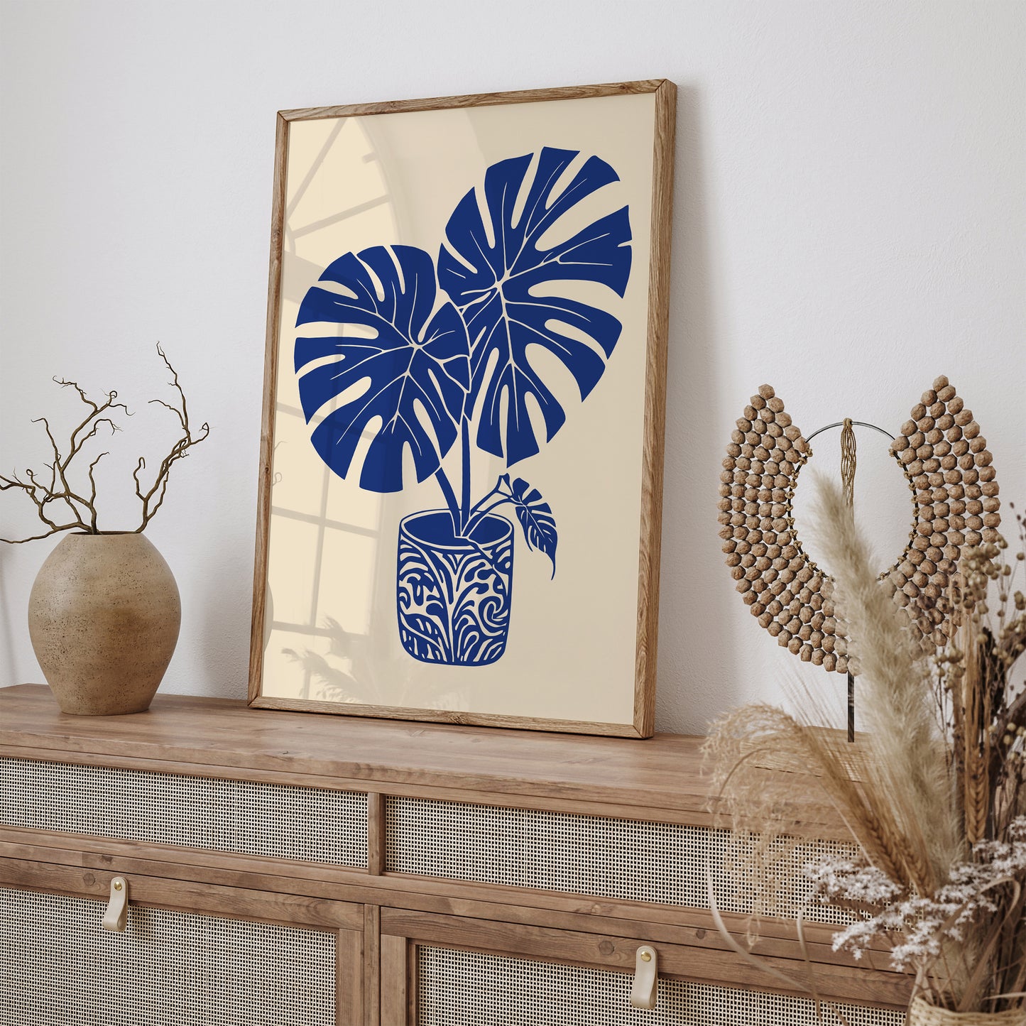 Blue Monstera Leaves Art Print
