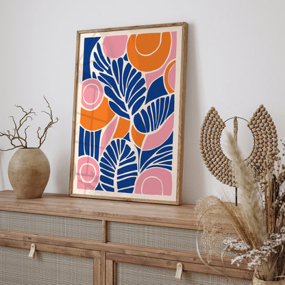 Blue Orange Nature Leaves Art Print