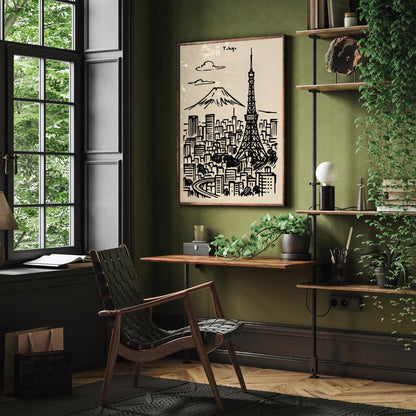 Tokyo Japan Black Ink Travel Poster