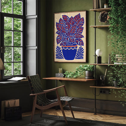 Calathea Plant Blue Poster