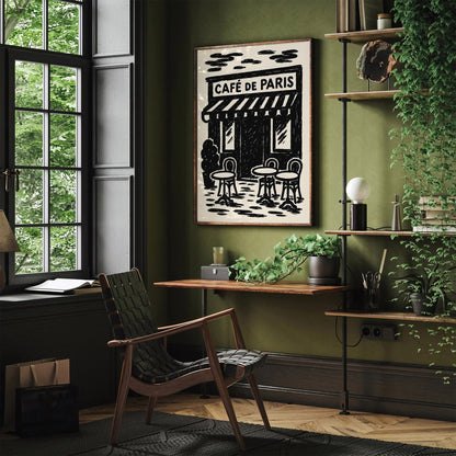 Café de Paris Wall Art – Black Ink Vintage Paris Poster