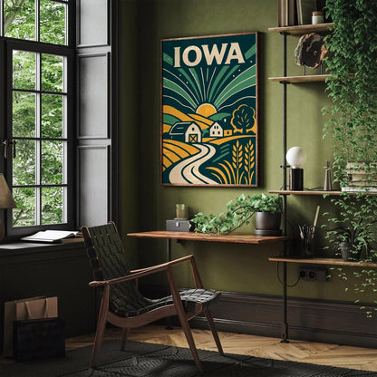 Iowa Travel Poster - Retro Scenic Wall Art