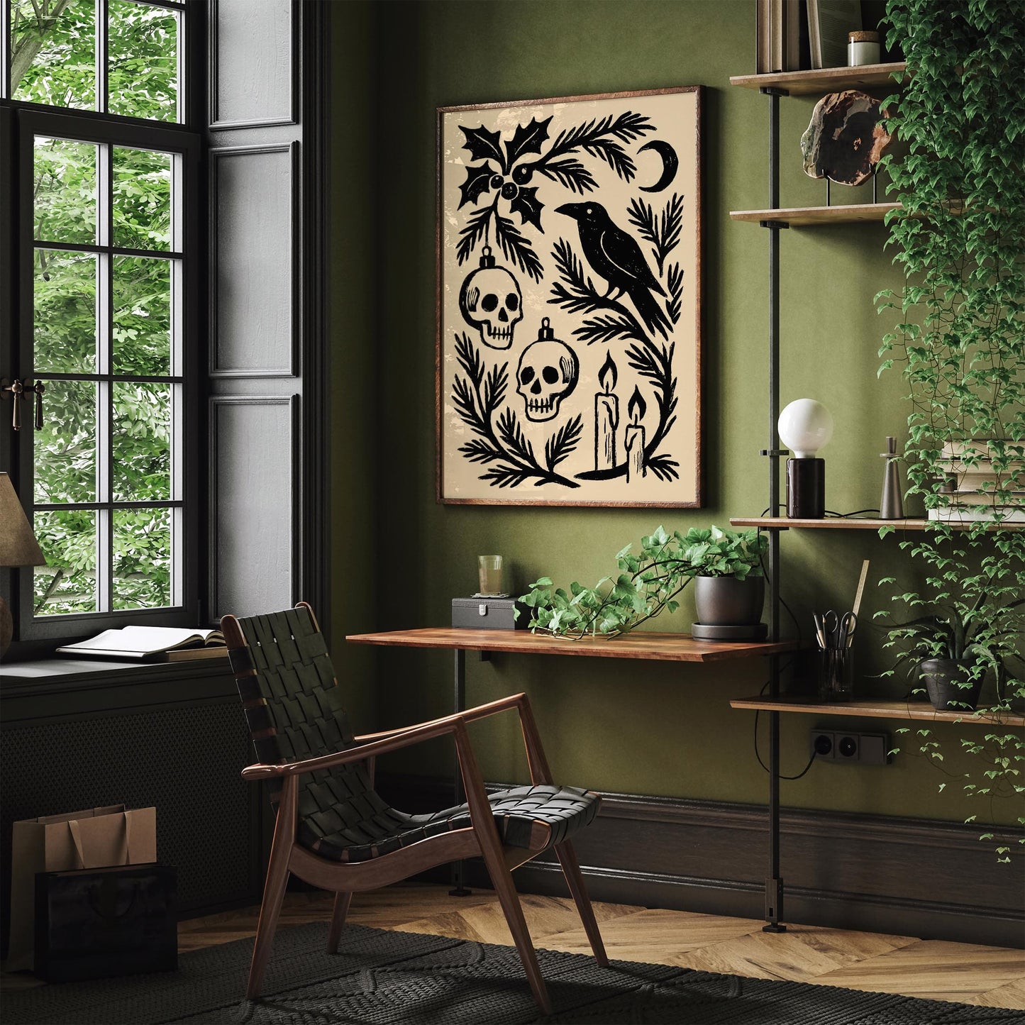 Gothic Christmas Black Ink Art Poster – Dark Holiday Wall Decor Print