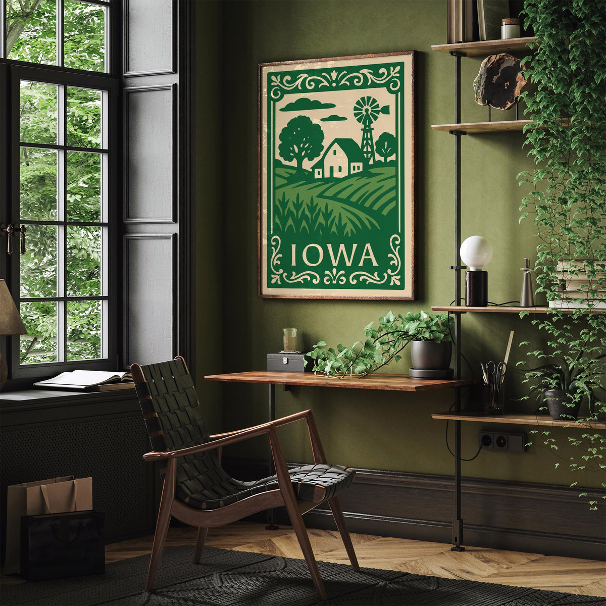 Green Iowa Travel Poster