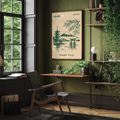 Mount Fuji Japan Green Landscape Poster