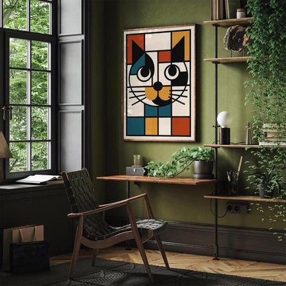 Retro Bauhaus Cat Portrait Art Print