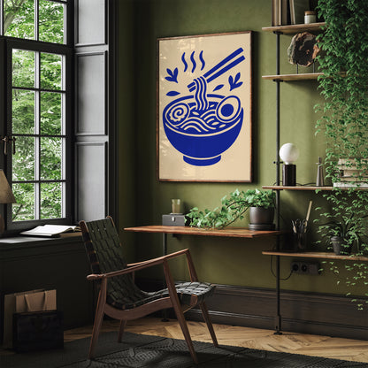 Ramen Soup Art Print - Blue Modern Kitchen Decor