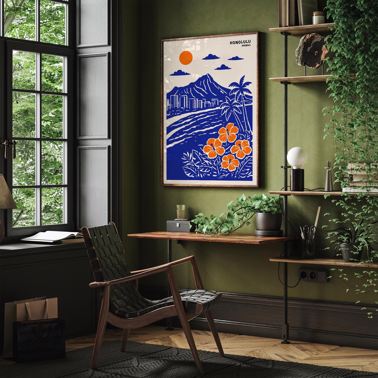 Honolulu. Hawaii Blue Travel Poster Print