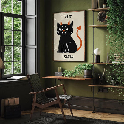 Stay Satan Poster - Funny Cat Portrait Print