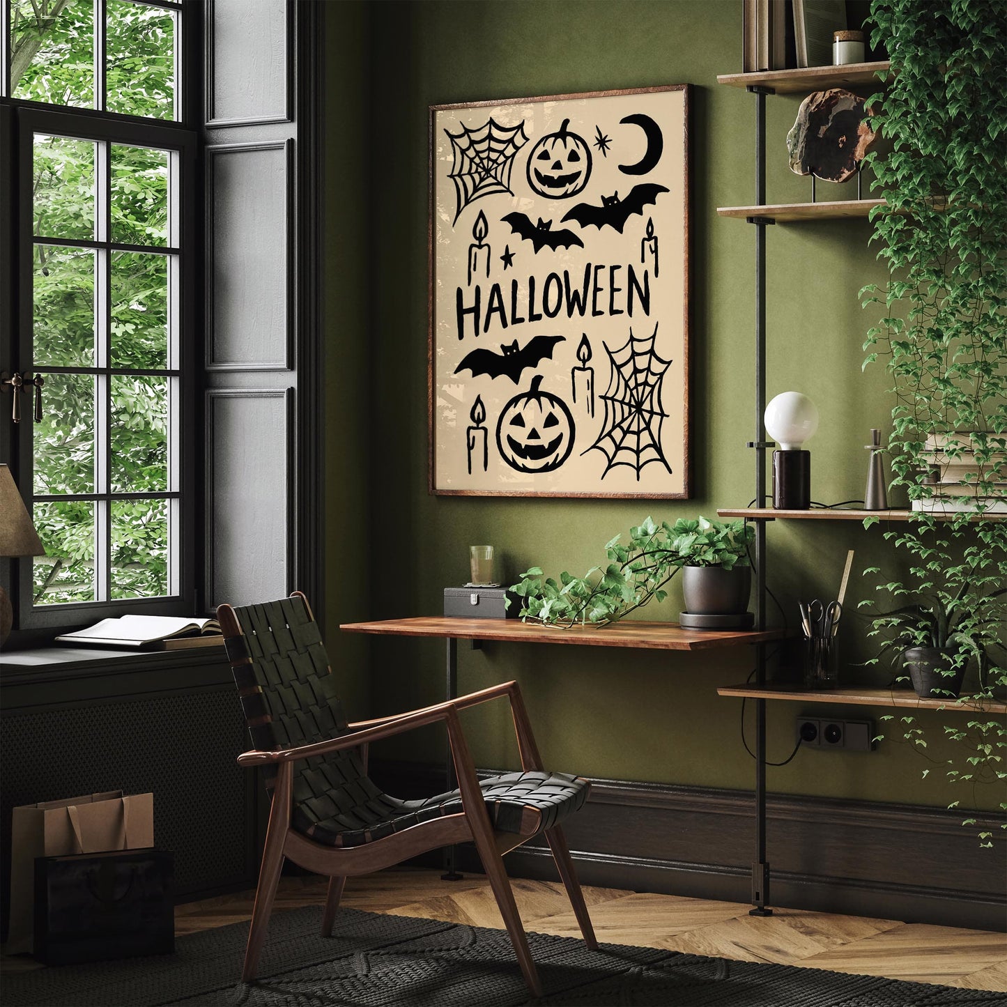 Halloween Black Ink Wall Art Print – Spooky Gothic Decor