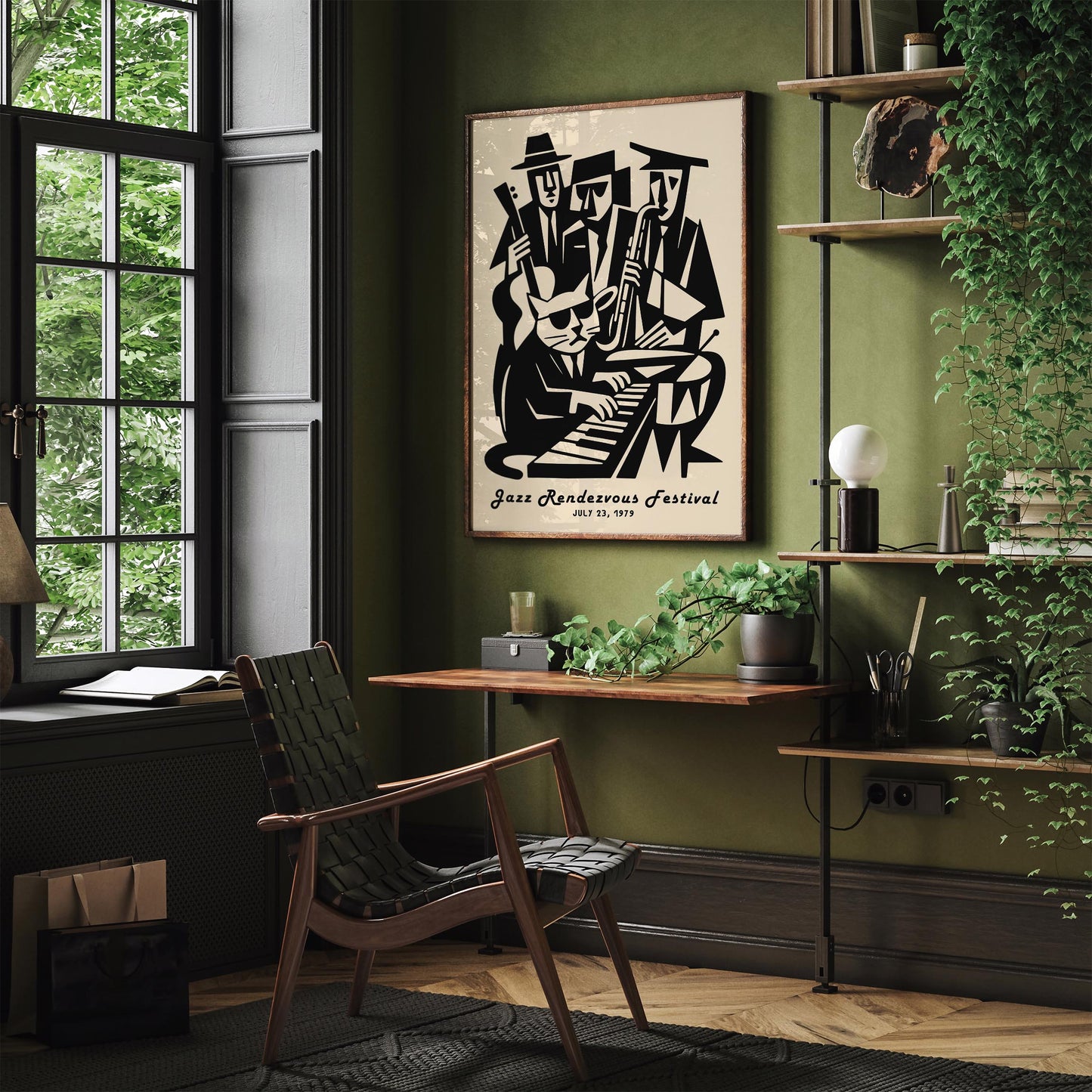 Jazz Randezvous Festival Poster - Funny Cat Musician & His Band Print