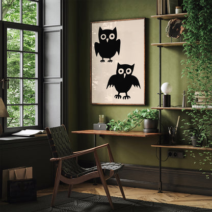 Black Owls Minimalist Funny Art Print