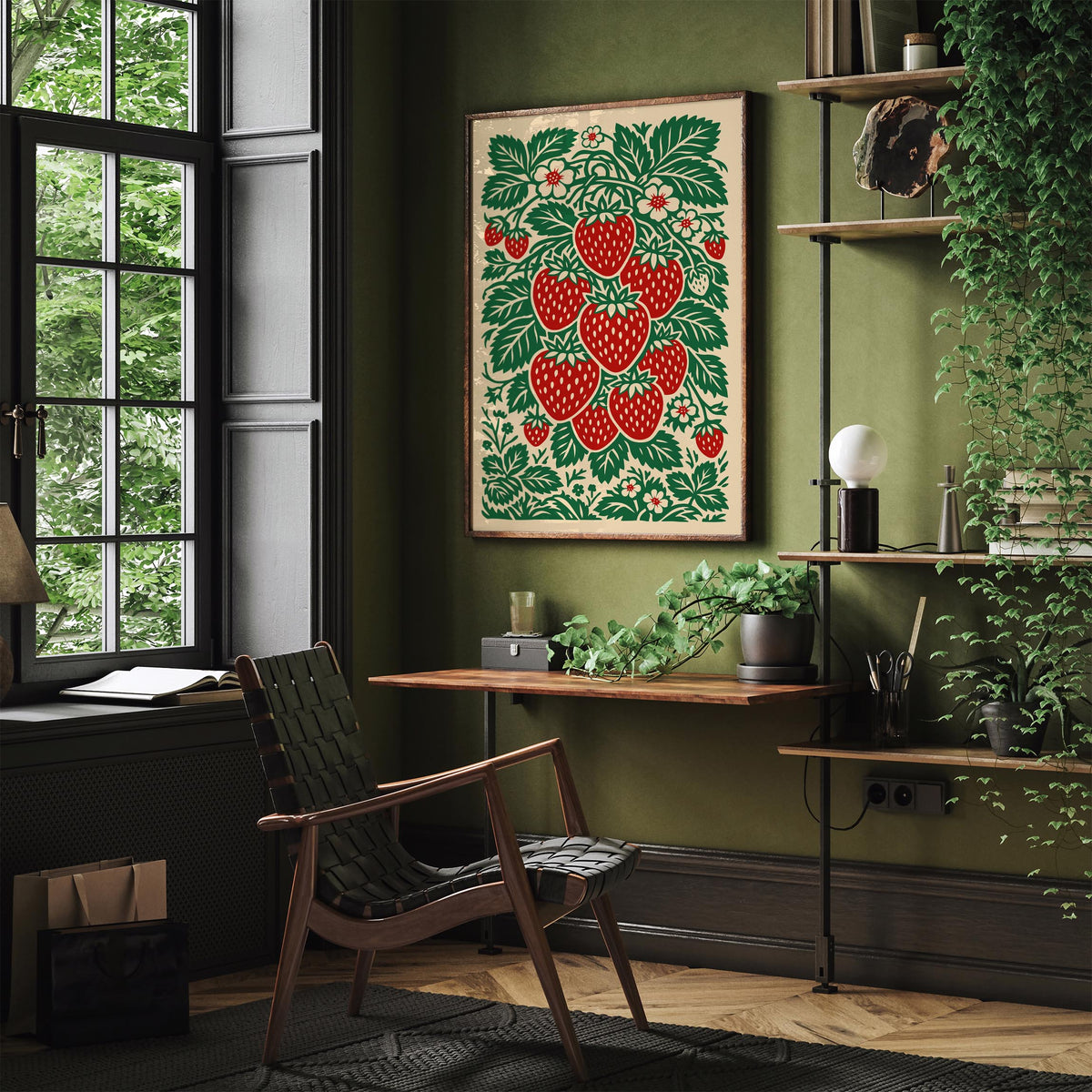 Linocut Style Strawberry Poster