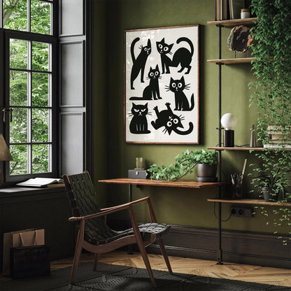Black & White Funny Cats Print – Modern Wall Decor