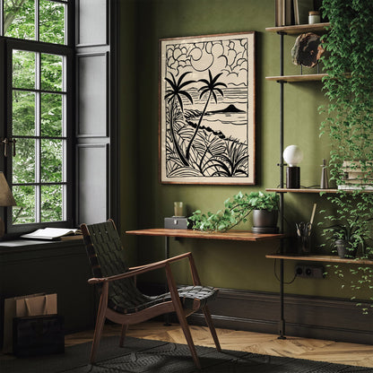 Black Ink Minimalist Tropical Landscape Poster