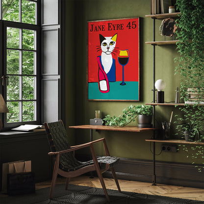 Jane Eyre 45 Vintage Wine Cat Poster