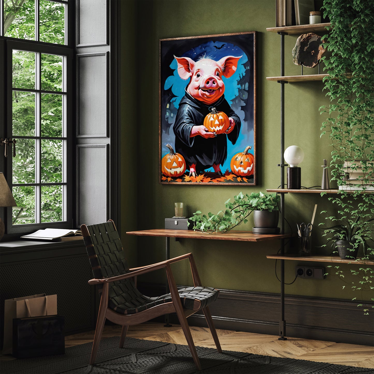 Funny Halloween Pig with Pumpkin Poster