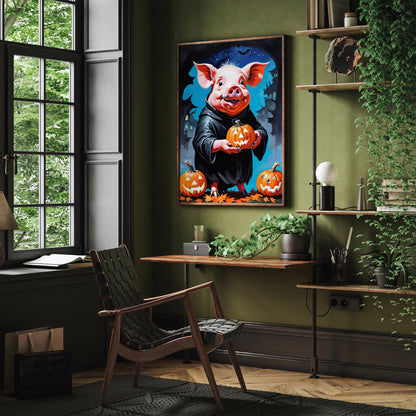 Funny Halloween Pig with Pumpkin Poster
