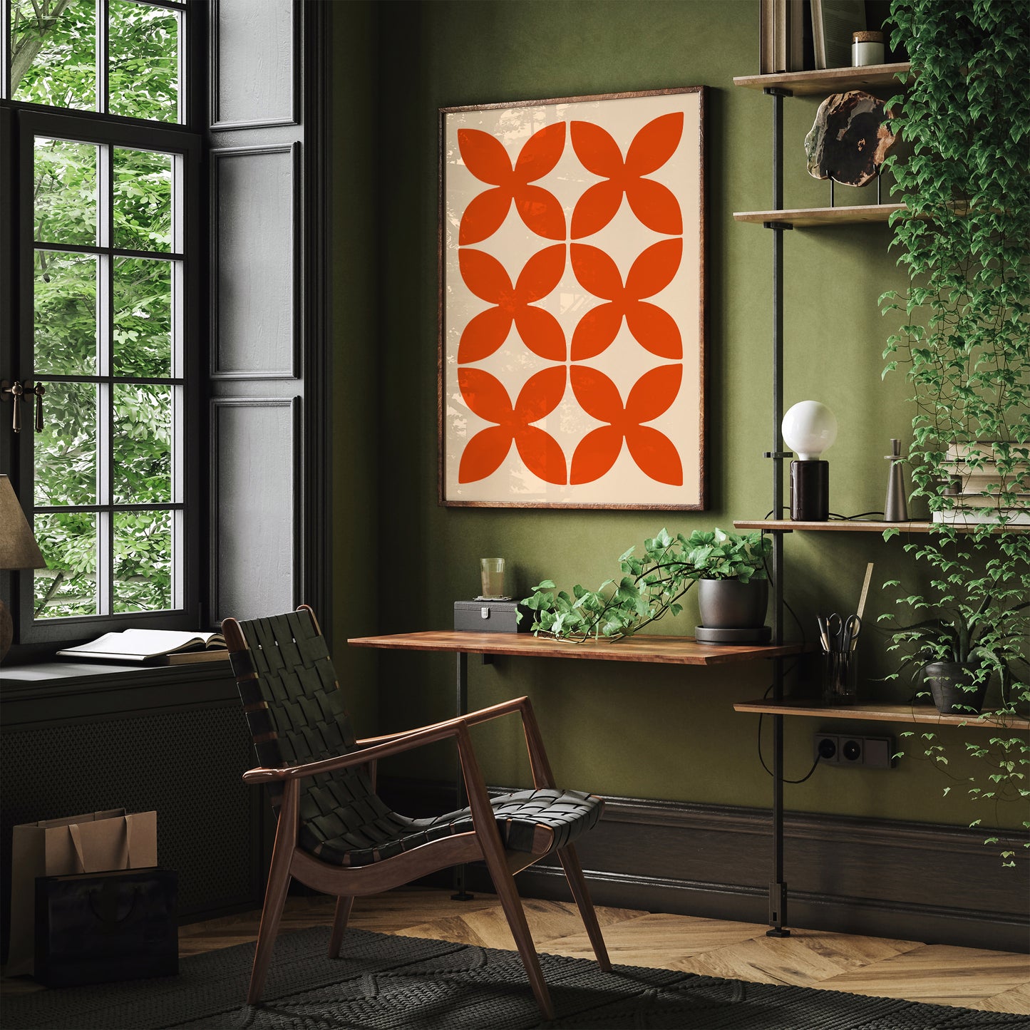 Retro Vibrant Red Abstract Shape Poster