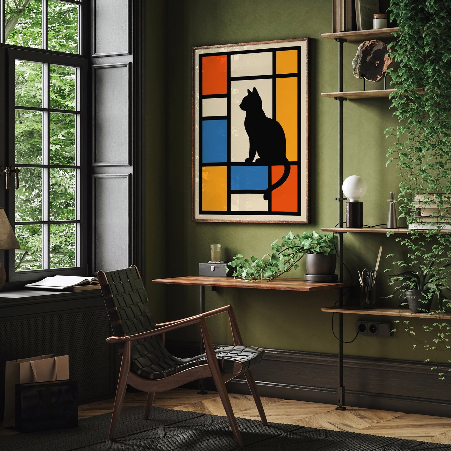 Bauhaus Cat Print Geometric Mondrian Art Print