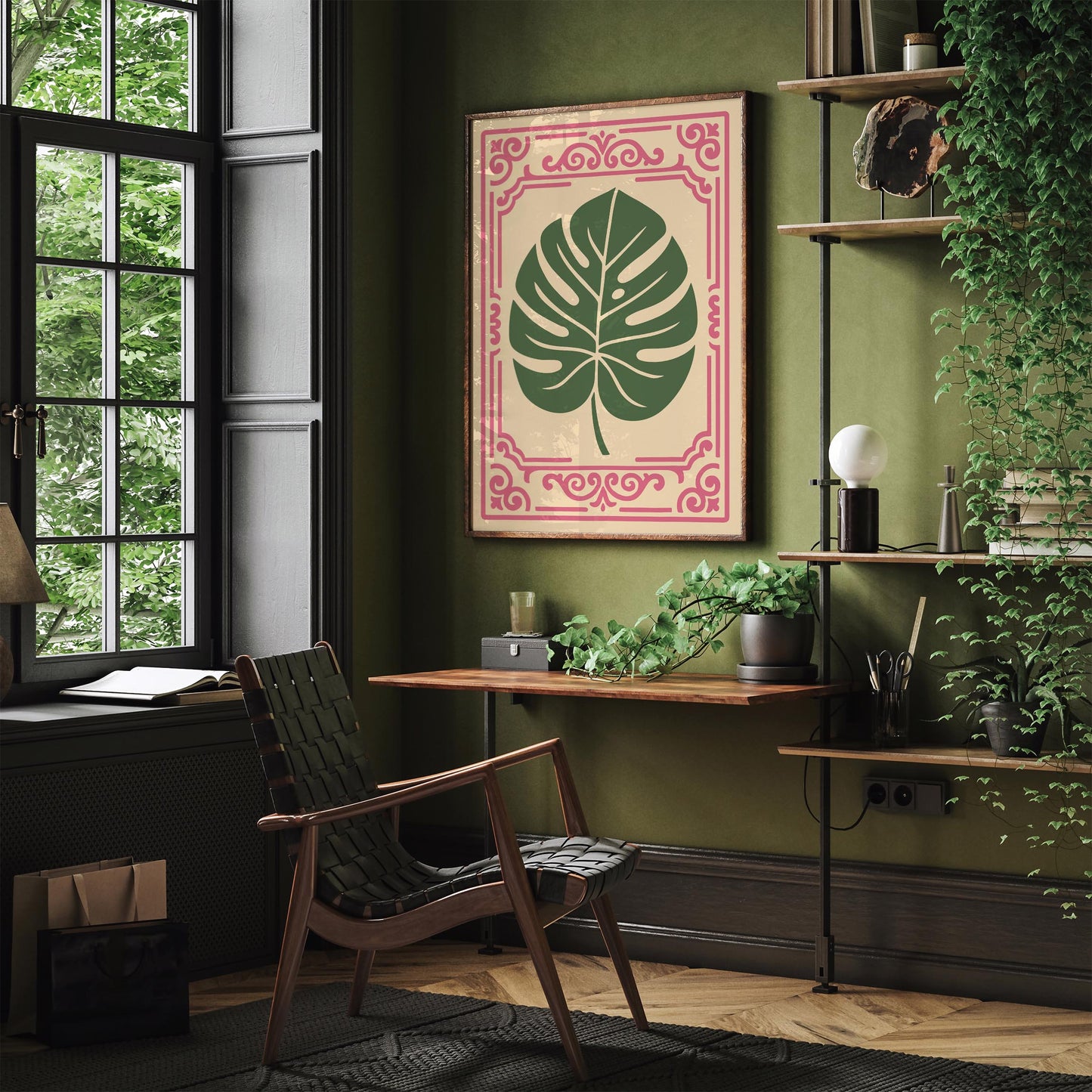 Rococo Revival Green Monstera Leaf Poster