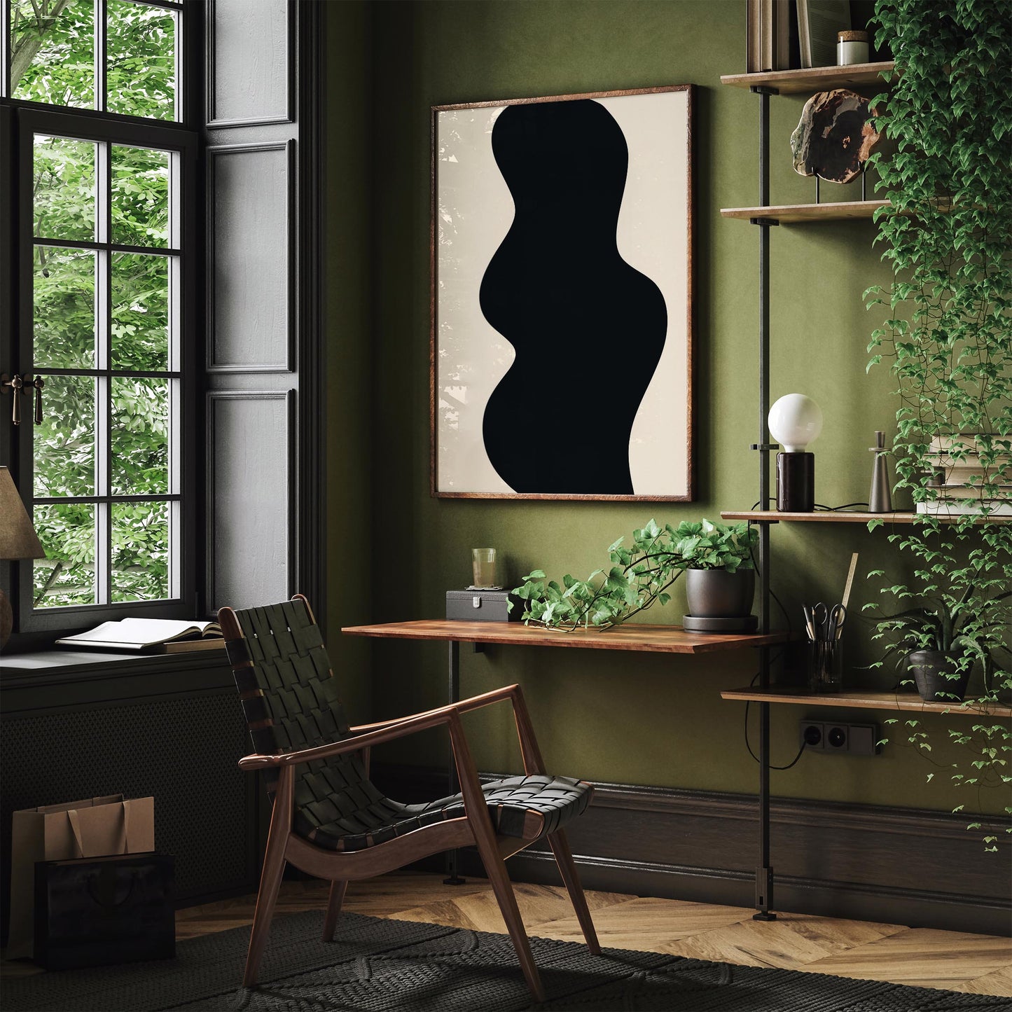 Modern Abstract Black Wavy Shape Poster Print 2026