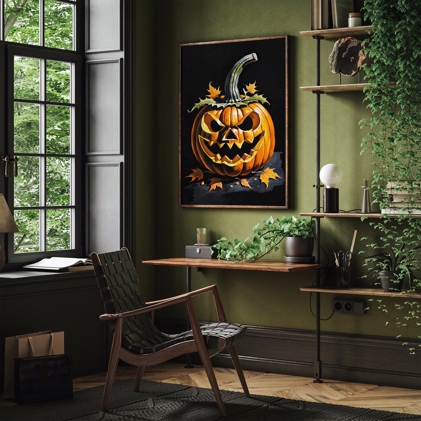 Spooky Halloween Pumpkin Head Black Art Print