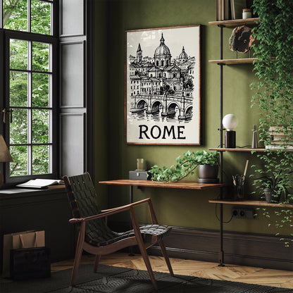 Rome Italy Black Ink Sketch Art Poster