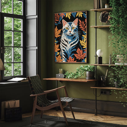 Cute Cat in Fall Leaves Art Print
