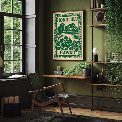 Honolulu Hawaii Poster - Green Travel Print