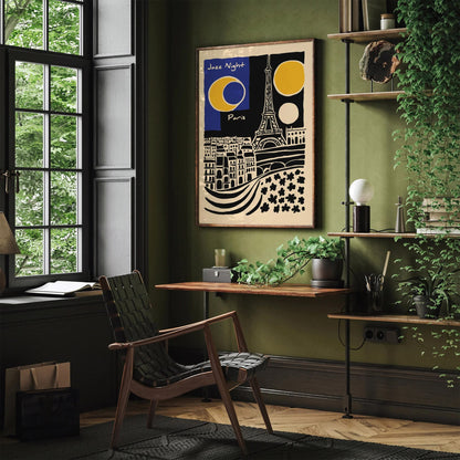 Retro Jazz Night Paris Poster – Music Wall Art