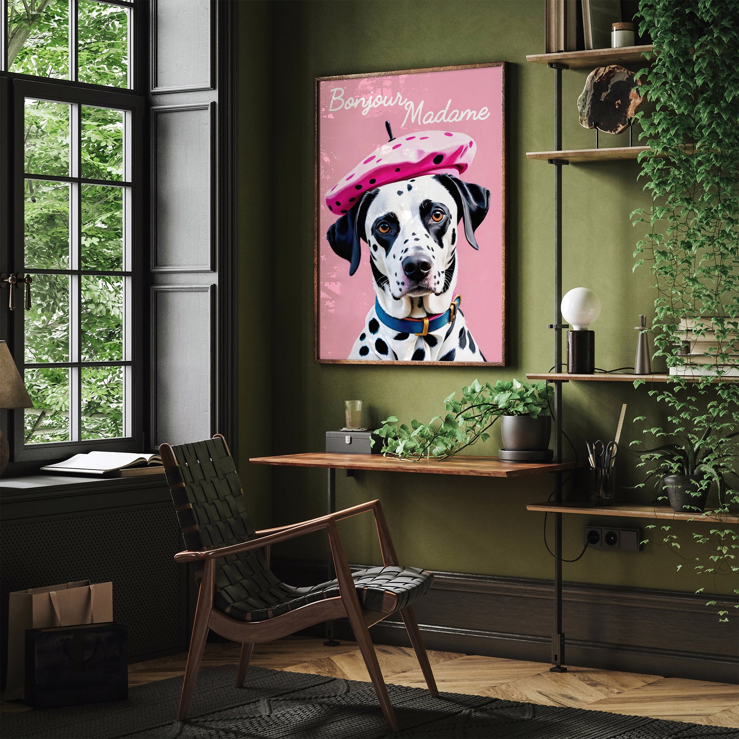 Bonjour Madame - French Dalmatian Dog Pink Art Print