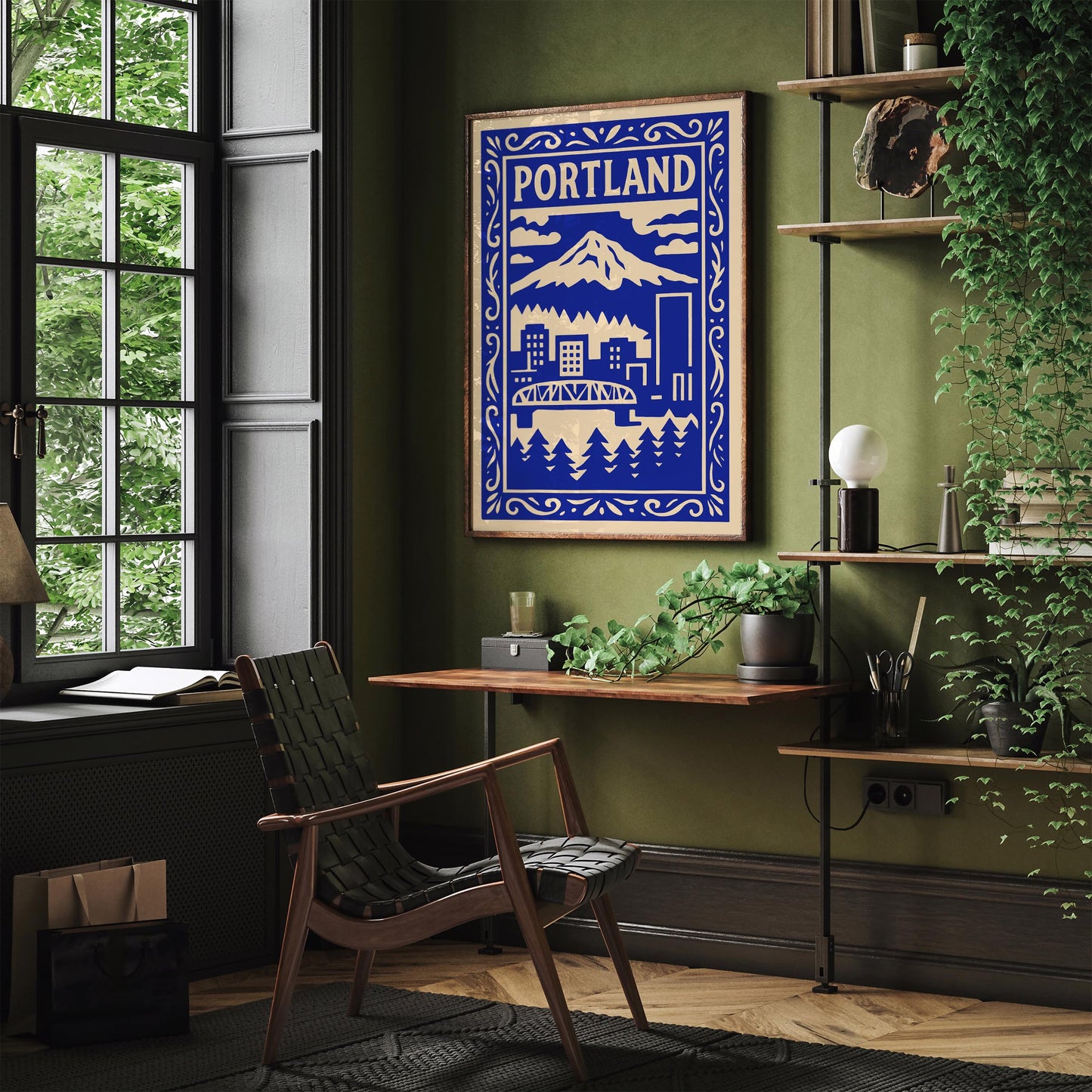 Portland Blue Cityscape Travel Poster