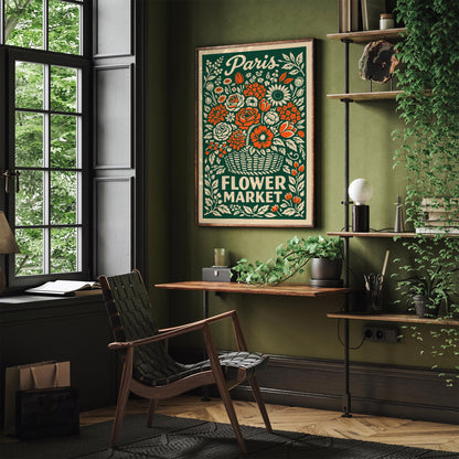 Vintage Paris Flower Market Poster