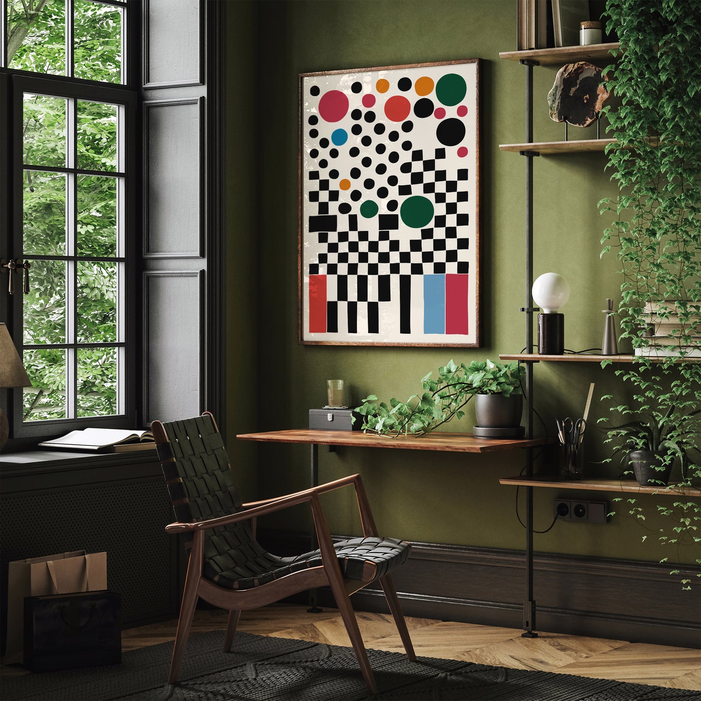 Mid Century Checkered Abstract Art Print