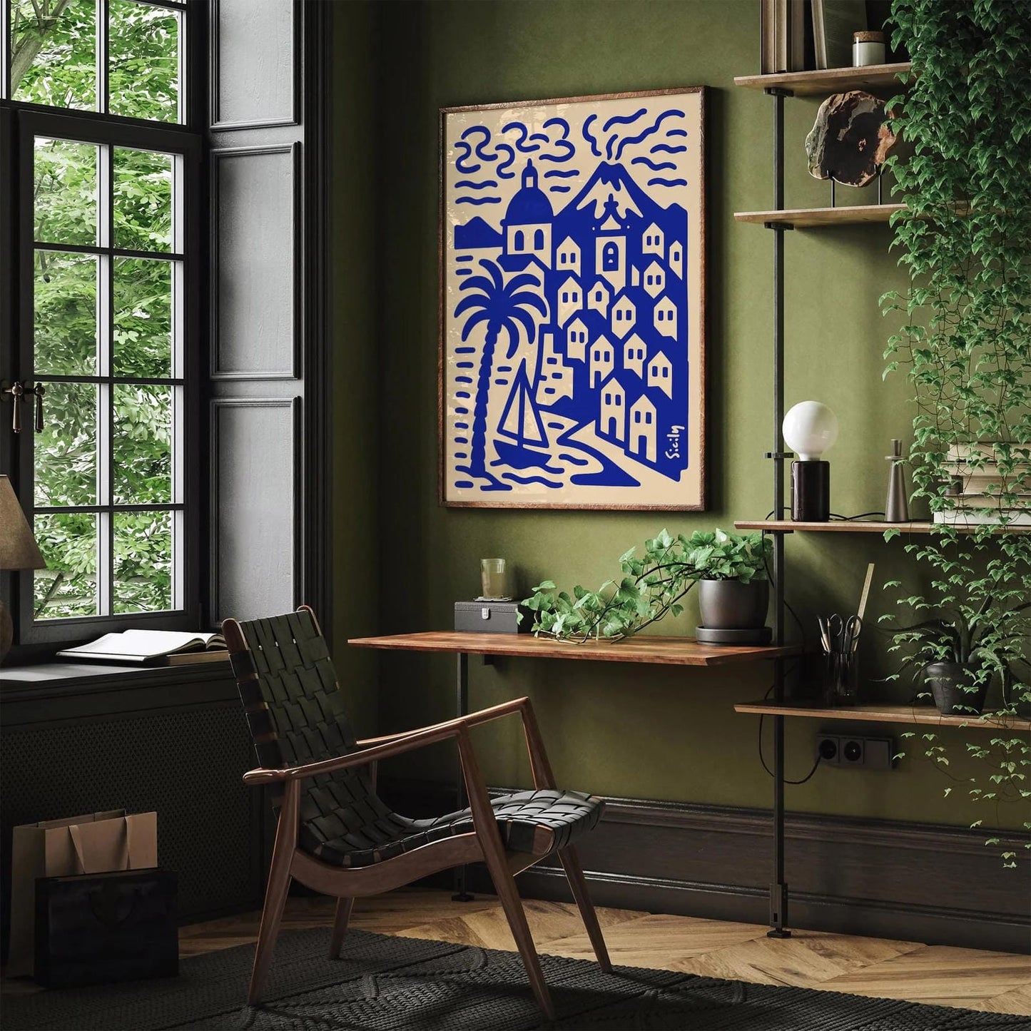 Sicily Cityscape Landscape Blue Poster