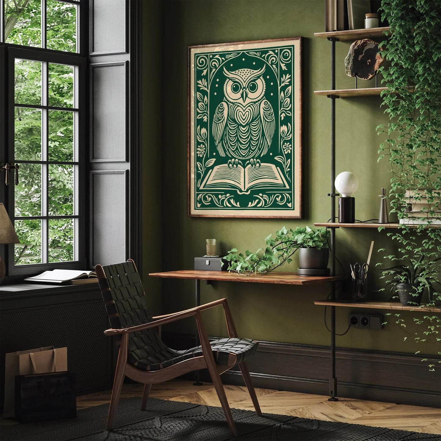 Retro Owl Poster – Green Book Lovers Club Wall Art