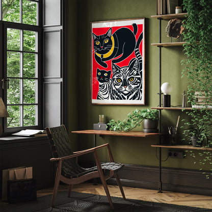 Wild Cats Funny Red Wall Art