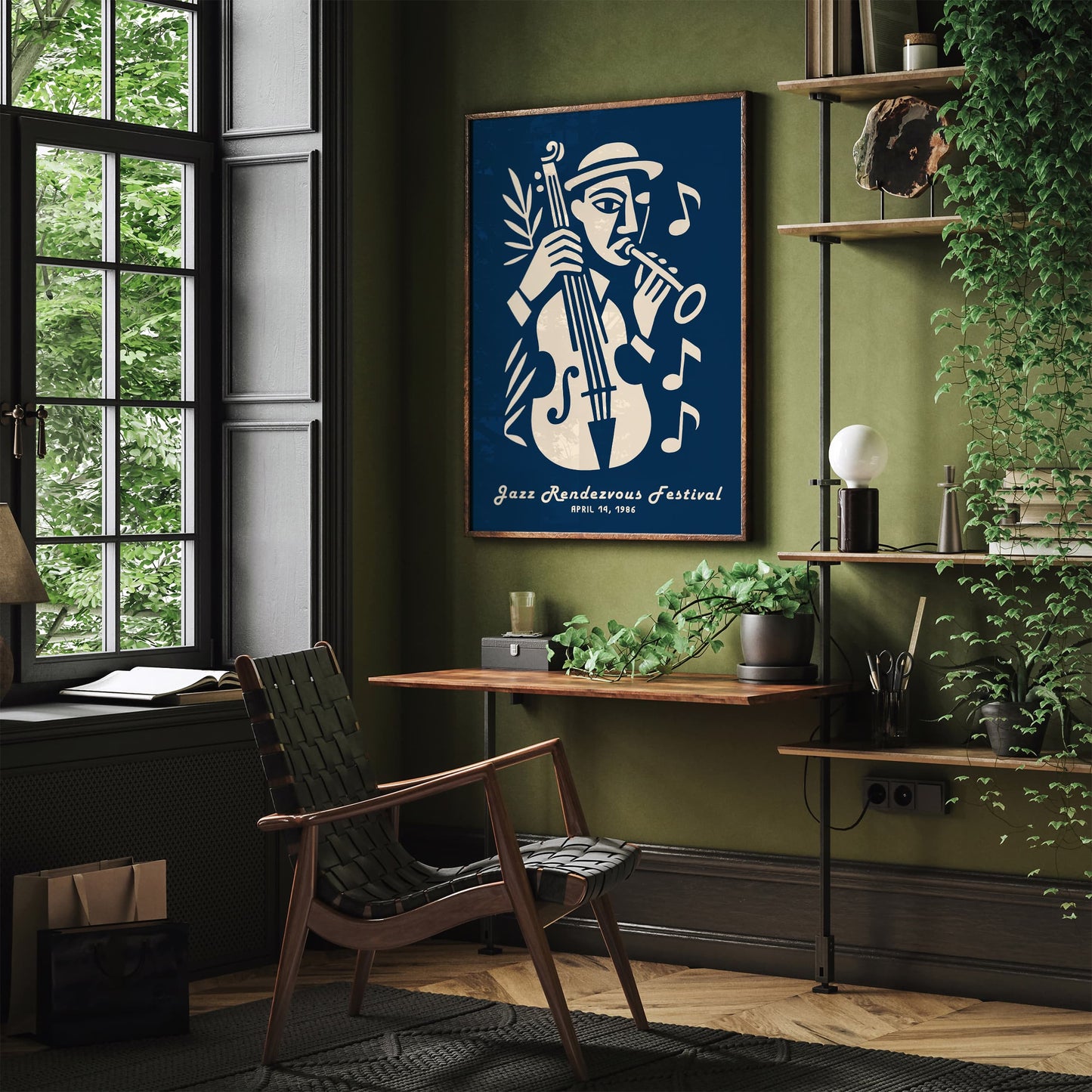 Navy Blue Jazz Music Poster - Jazz Festival Retro Art Print