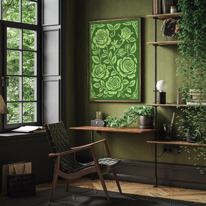 Lime Cream Roses Botanical Green Rococo Poster
