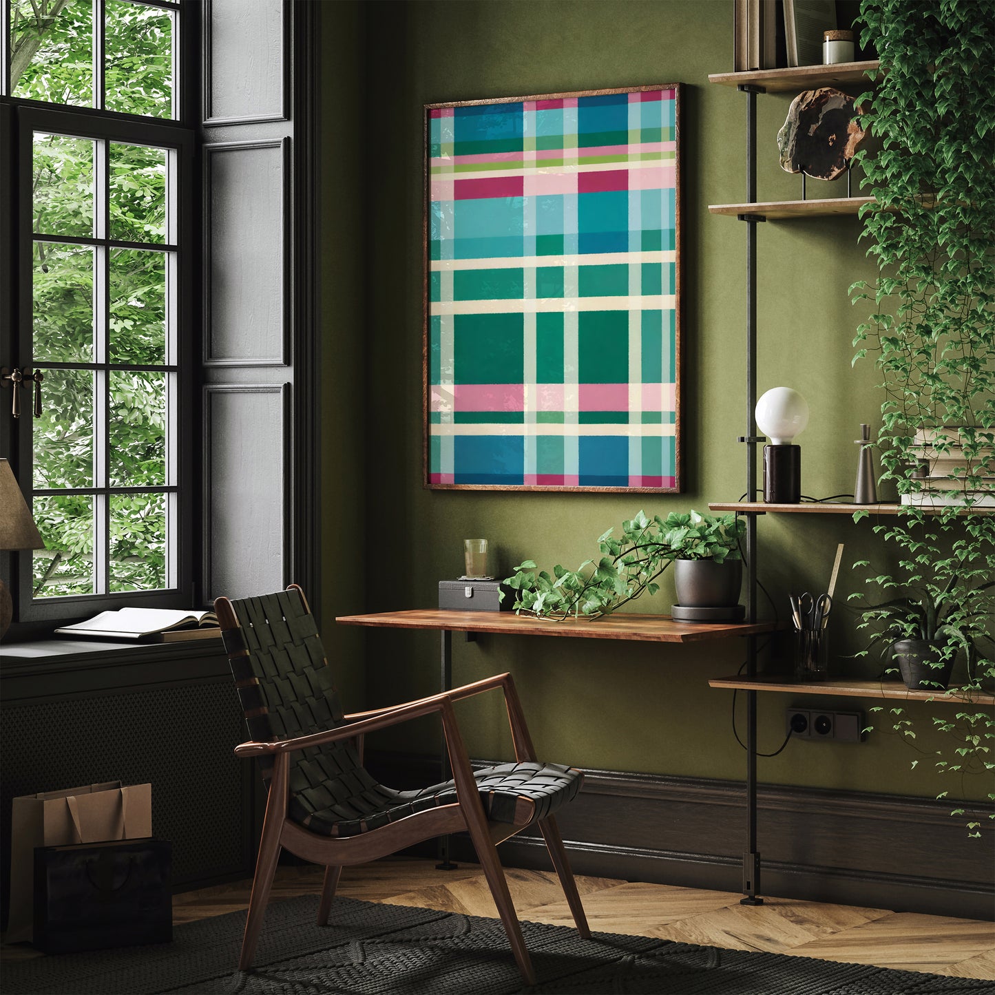 Farmhouse Style Abstract Checkered Art Print - Colorful Wall Decor