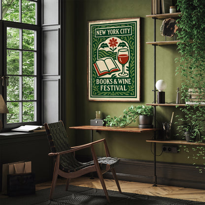 Books & Wine Festival NYC Green Art Print