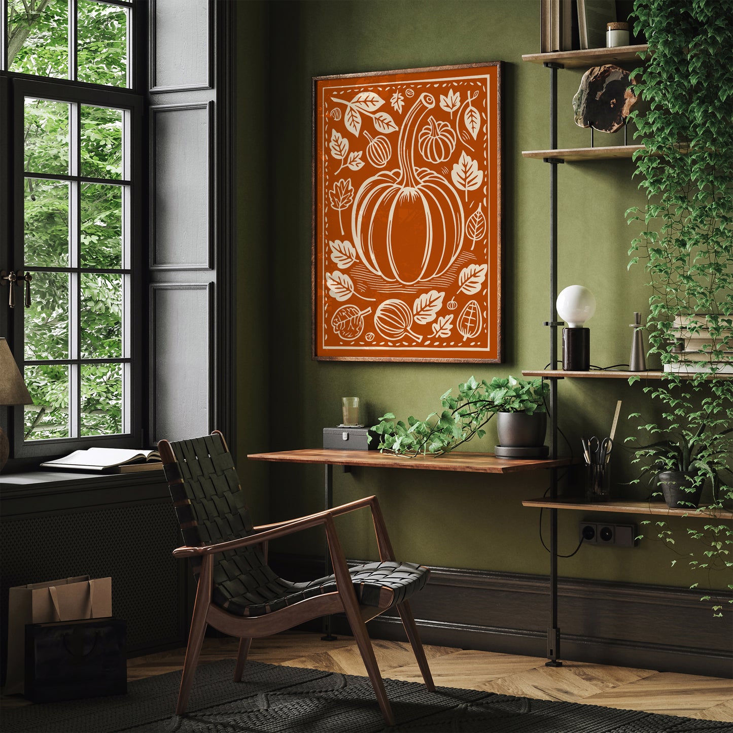 Burnt Orange Pumpkin Linocut Poster