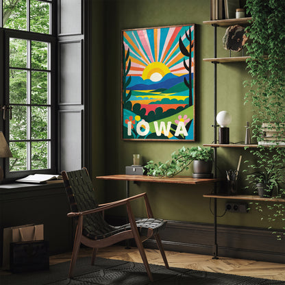 Iowa Retro Travel Poster Print