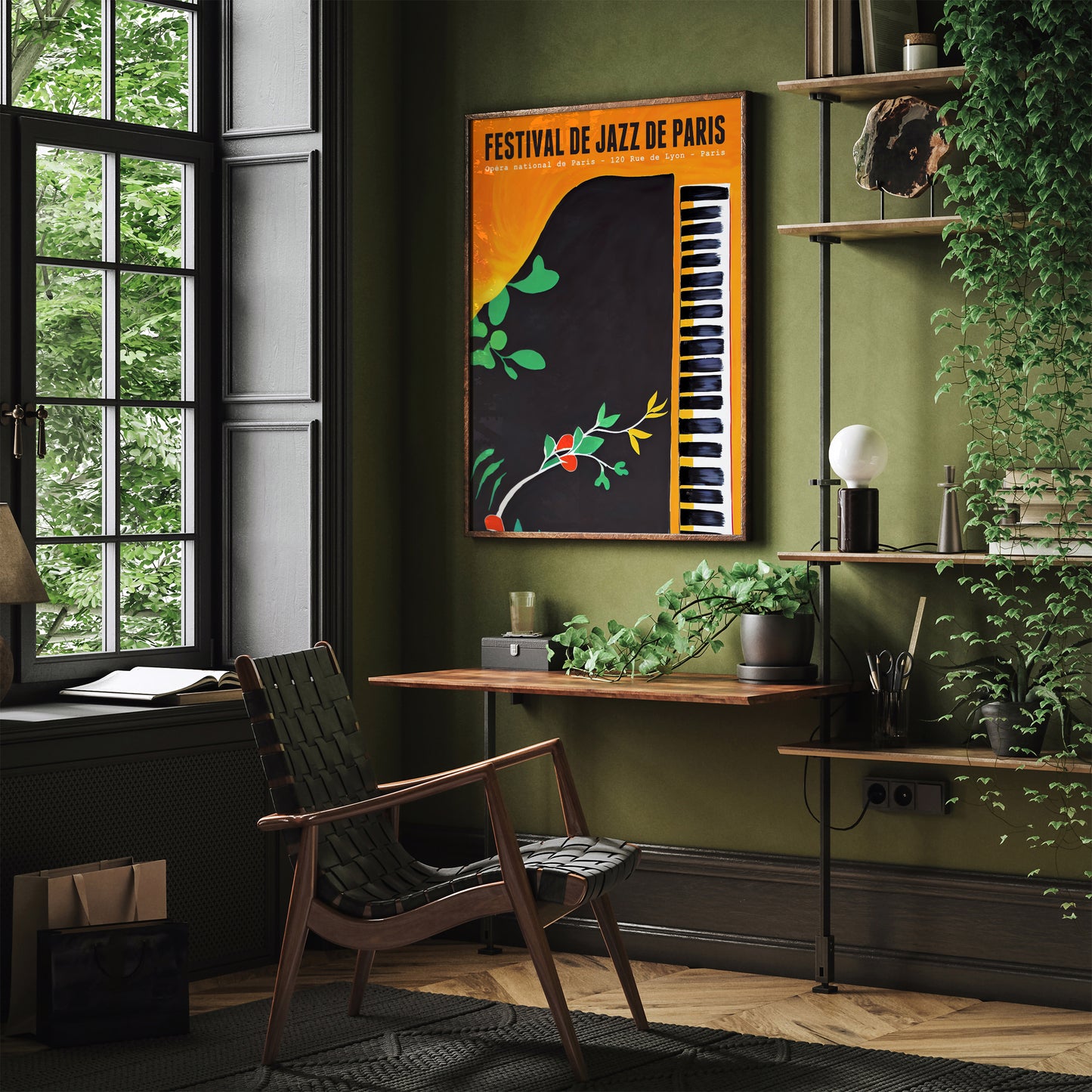 Paris Jazz Festival Poster - Grand Piano Yellow Wall Art