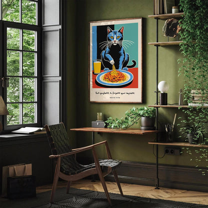 Dolce Vita Poster - Cat Spaghetti Lover Art Print